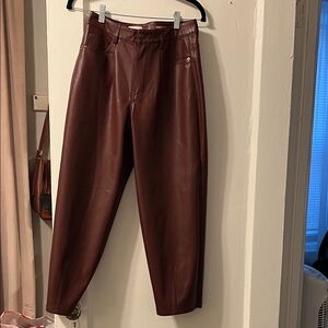 Pilcro Ankle-Length Leather Pants - Deep Brown